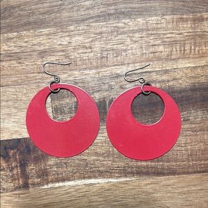 Red Circular Metal Earrings